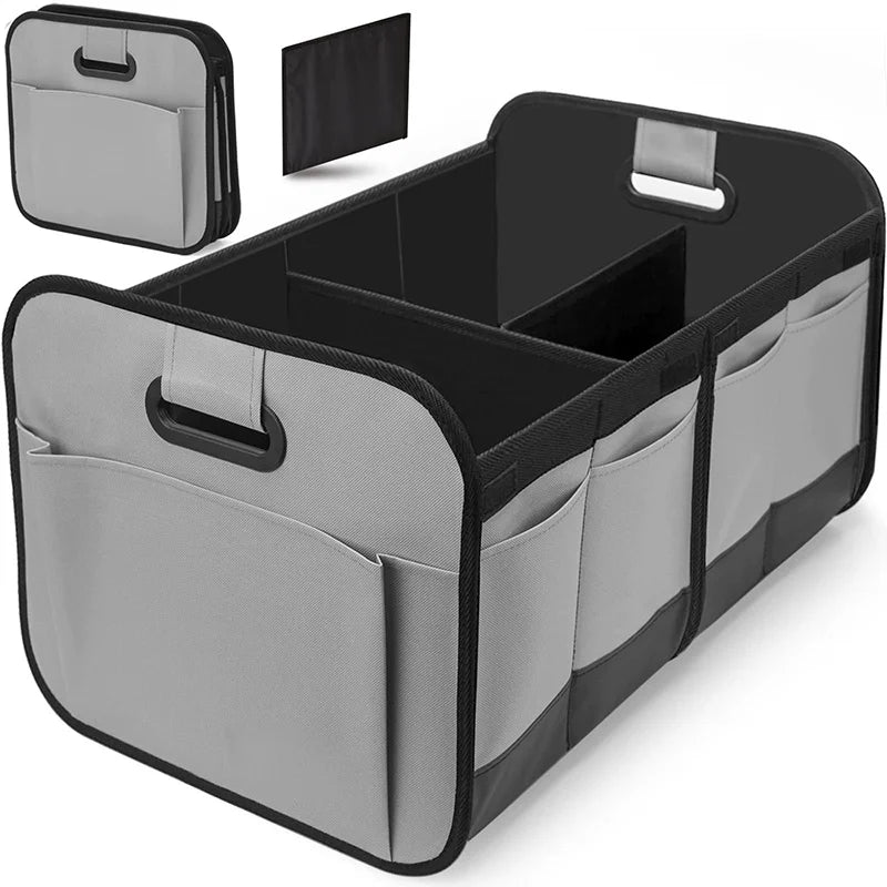 Organisateur de coffre de voiture pliable Oxford 600D avec poignées renforcées et multi-compartiments. Convient à toutes les voitures, SUV, fourgonnettes.