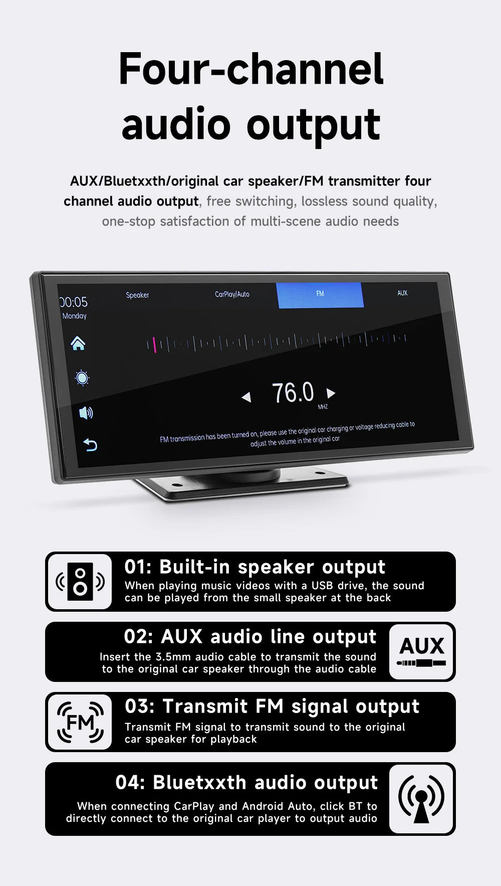 BQCC 11.26 pouces HD écran tactile pour support de voiture Portable universel sans fil Carplay Android Auto miroir BT TF lecteur de voiture