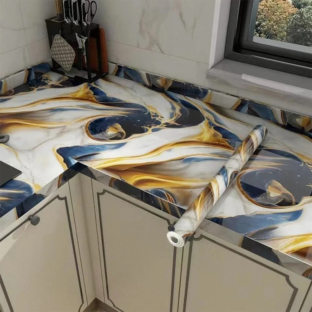 Autocollants muraux en marbre résistants à l'huile pour cuisine, 40cm, papier peint auto-adhésif résistant aux taches, haute température, décoration de la maison