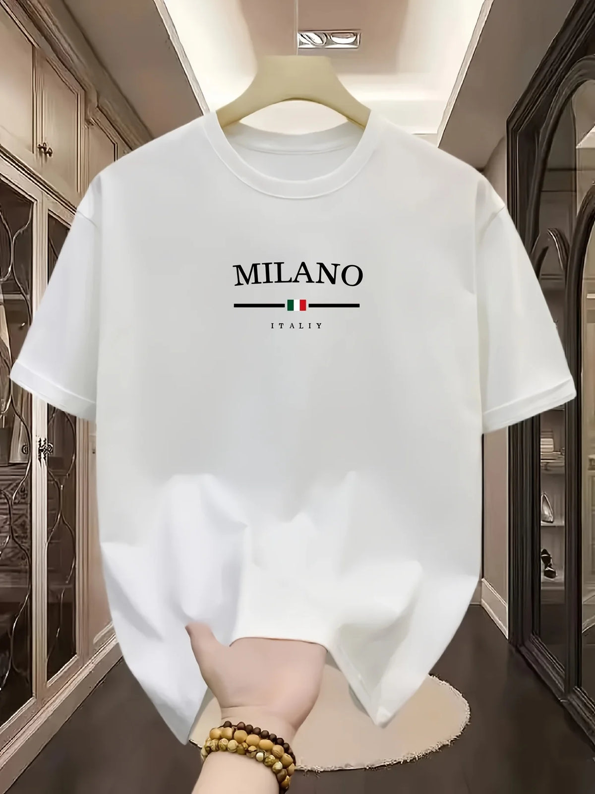 T-shirt à manches courtes et col rond pour hommes, 100% pur coton, à la mode, décontracté, ample, style italien, lettre Milan imprimée