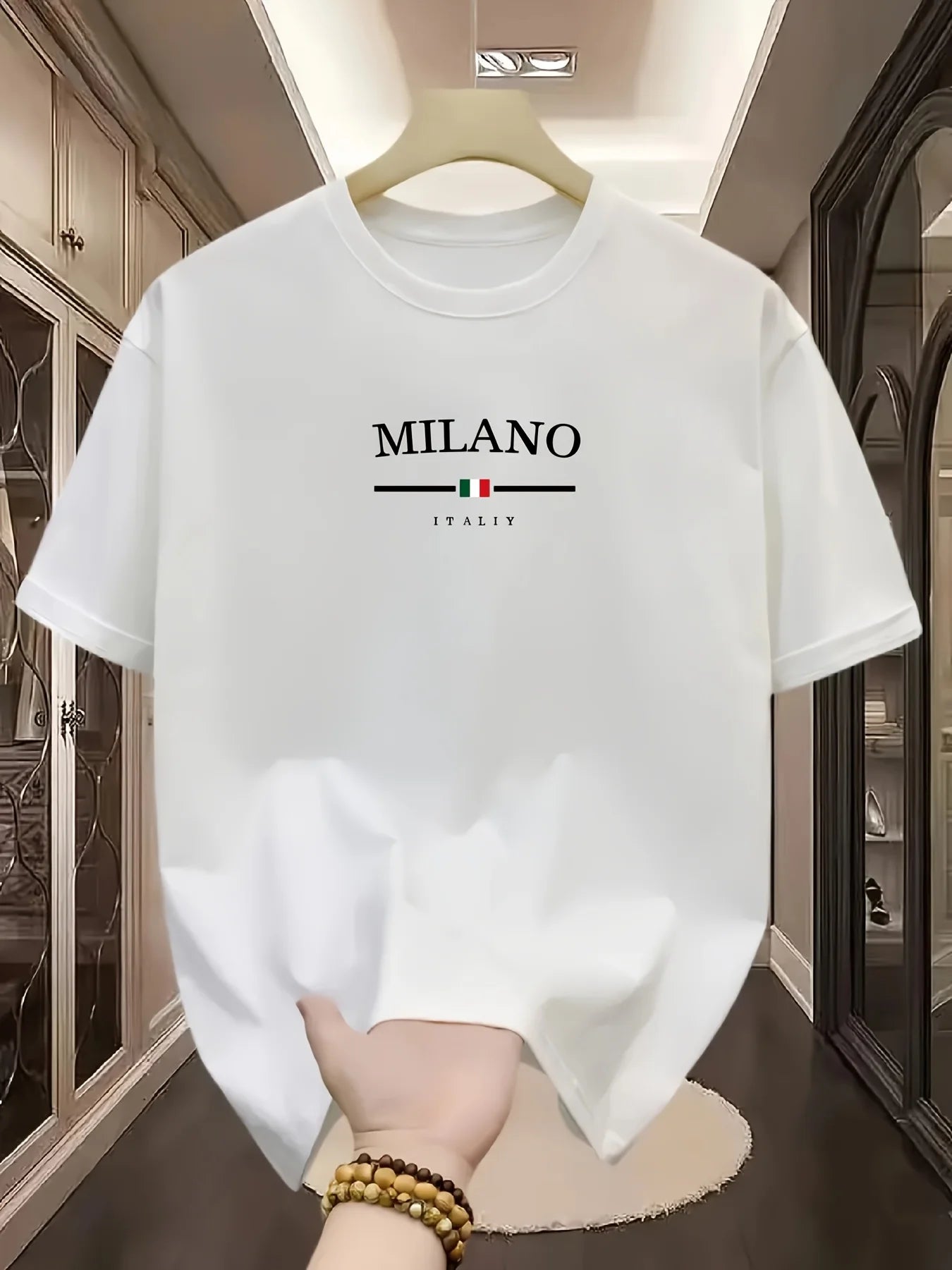 T-shirt à manches courtes et col rond pour hommes, 100% pur coton, à la mode, décontracté, ample, style italien, lettre Milan imprimée