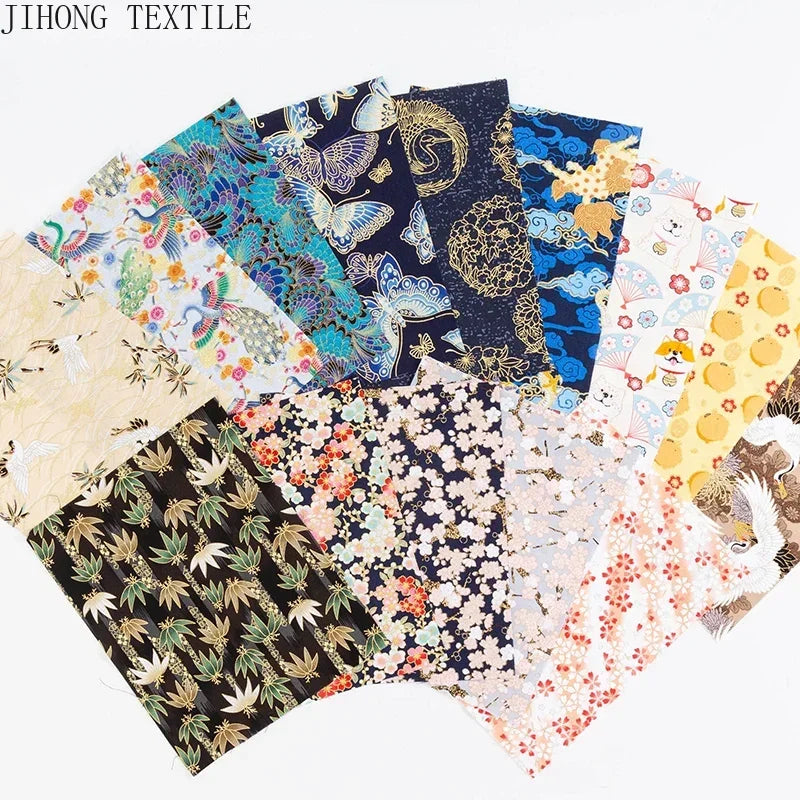 Tissu bronzé Kimono japonais 50x145cm, tissu en coton imprimé fleurs de cerisier Sushi, matériaux de bricolage, accessoires de Patchwork pour la couture