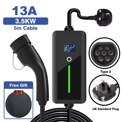 LONLINK-Chargeur de voiture électrique portable, prise britannique, câble de charge de 3,5 kW à type 2, GBT, type 1, 13A, 240V, 5m