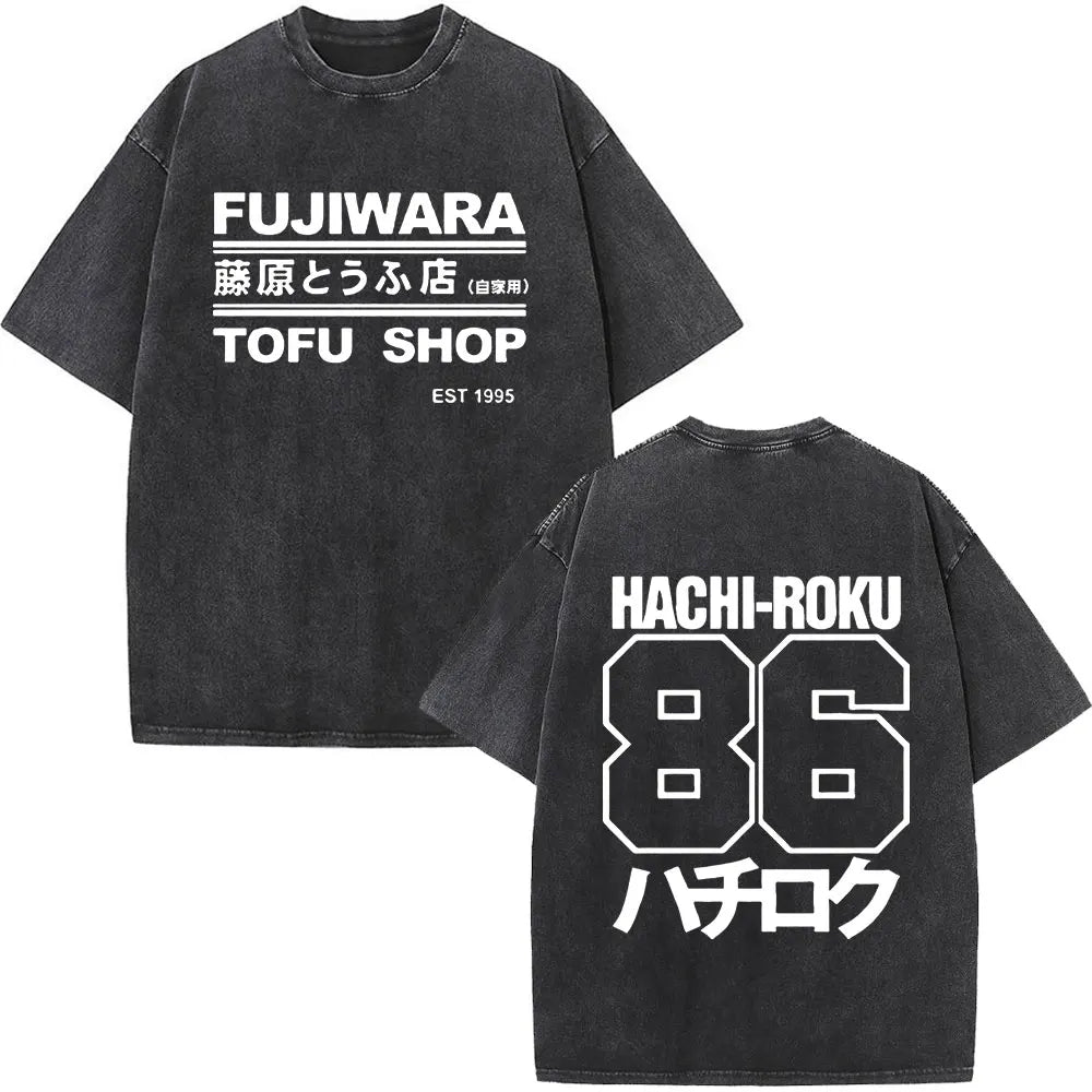 Anime Initial D Drift AE86 lavé Vintage imprimé T-shirt RX-7 R34 horizon GTR JDM T-shirts hommes Harajuku confortable surdimensionné T-shirts