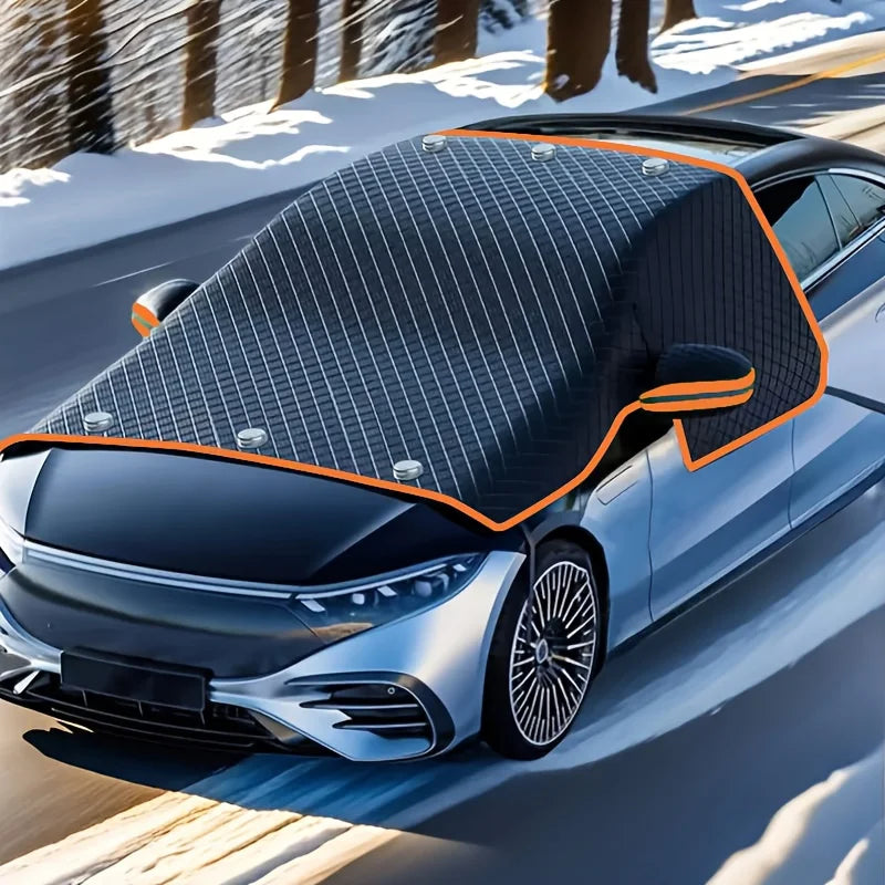 Housse de neige pour pare-brise de voiture à sangle magnétique et fixe – Protecteur de pare-brise toutes saisons en tissu Oxford robuste avec protection UV/soleil