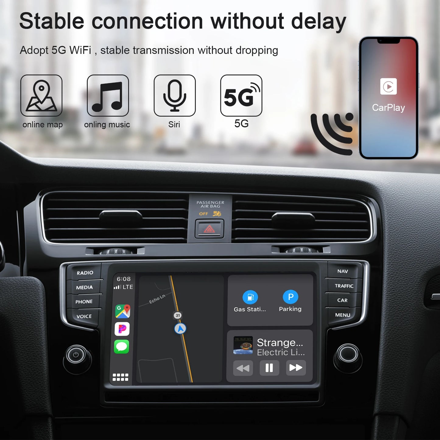 Adaptateur CarPlay sans fil IOS ou Android Auto sans fil 5G WiFi type-c USB Plug Play CarPlay sans fil