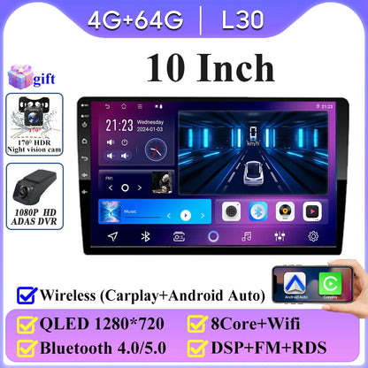 Android 16 universel 9/10 pouces autoradio CarPlay autoradio Android Auto GPS lecteur multimédia 2 DIN WiFi lecteur QLED écran BT