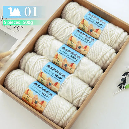 500g contient 5 écheveaux de fil de laine d'alpaga épais, 245 aiguilles, fil à tricoter, fil de matériel de bricolage pour pulls à tricoter, fil pour la fabrication de pulls en laine, grands manteaux, châles, chapeaux,