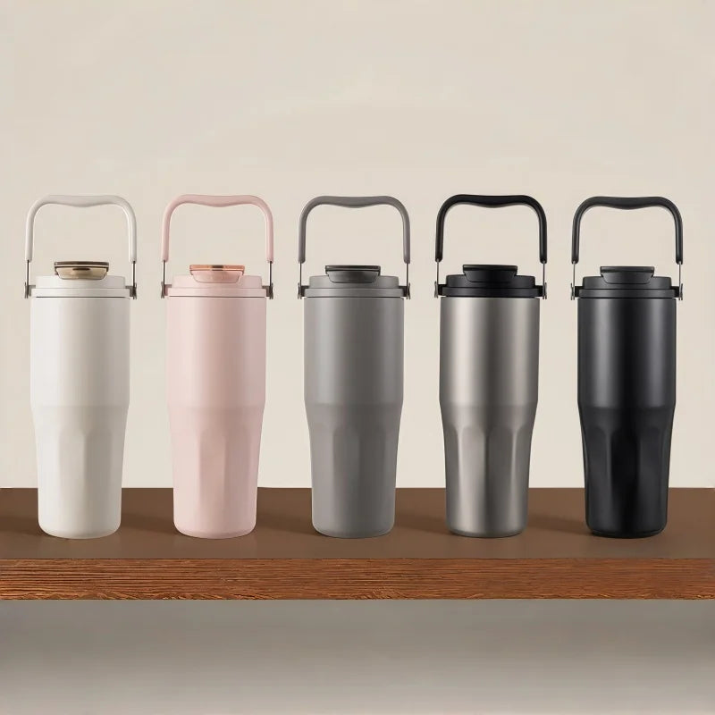 Gobelet à revêtement en céramique de 800ml, avec paille, bouteille d'eau isolée de grande capacité, étanche, poignée détachable, infuseur à thé pour voyage