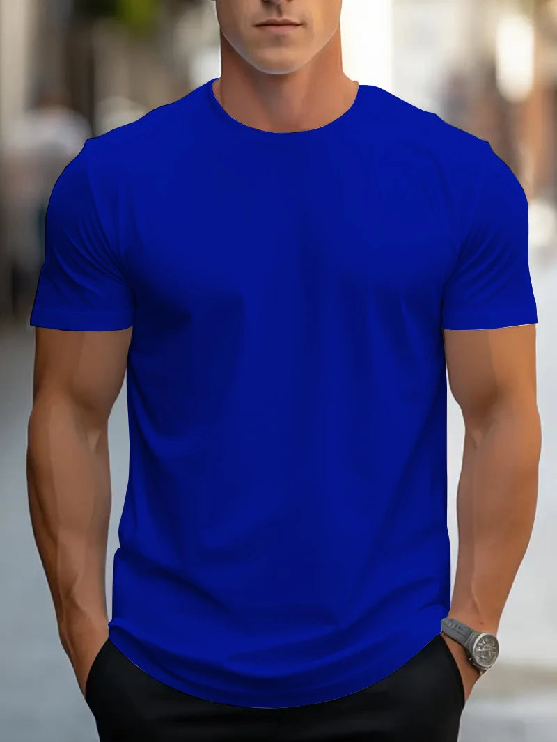 T-shirt d'été à manches courtes et col rond pour hommes, design de couleur unie, à la mode et simple, décontracté, polyvalent au quotidien, tissu doux