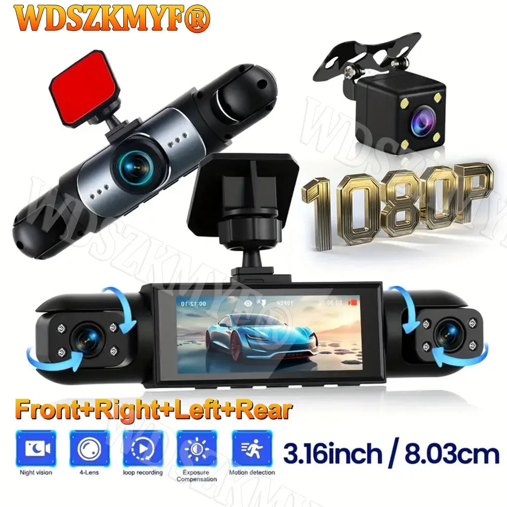 NOUVEAU 360 °   Caméra de voiture 3/4 objectif 1080P Dash Cam Auto 1080P caméra d'enregistrement de voiture voiture DVR avant gauche droite caméra de recul boîte noire