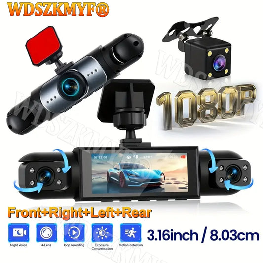 NOUVEAU 360 °   Caméra de voiture 3/4 objectif 1080P Dash Cam Auto 1080P caméra d'enregistrement de voiture voiture DVR avant gauche droite caméra de recul boîte noire