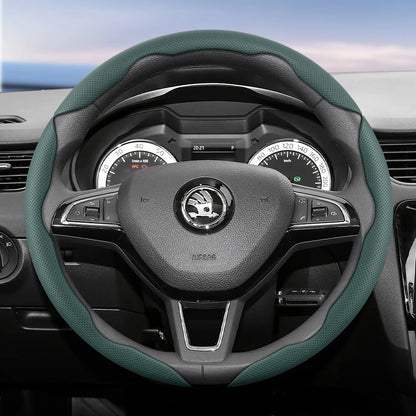 مناسب لـ Skoda غطاء عجلة قيادة من الجلد المسامي بتصميم مقطع سريع التحرير، مضاد للانزلاق ومتين، لسيارات Octavia Rapid Kodiaq Karoq Fabia Superb Kamiq Citigo Scala Combi Kylaq Kushag Slavia Black