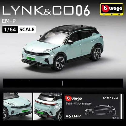 Bburago 1:64 LYNK & CO 06 EM-P SUV modèle de voiture en alliage moulé sous pression en métal nouvelle énergie véhicules électriques modèle de voiture Simulation enfants jouets cadeau