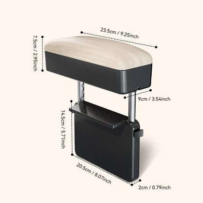 Accoudoir de siège auto - Boîte de rangement réglable pour voiture, en cuir PU motif bois, avec plaque de fixation ABS et piliers de support métalliques