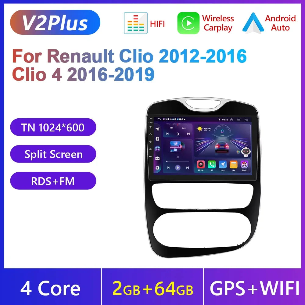 Podofo Android 4G WIFI lecteur multimédia de voiture pour Renault Clio 2012-2016 Clio 4 2016-2019 Carplay GPS écran tactile autoradio RDS