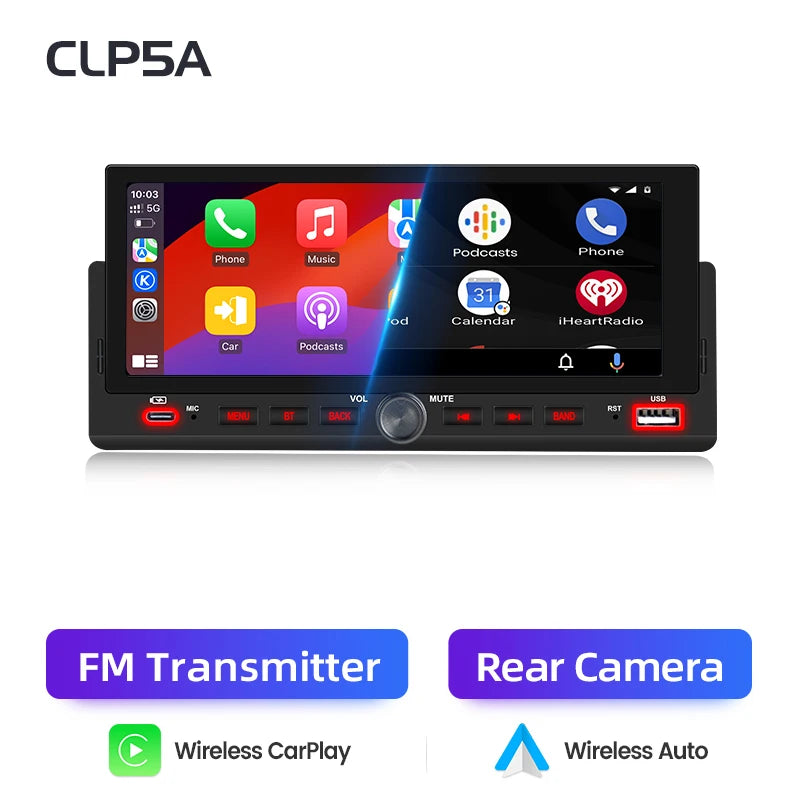 Junsun 6.86 ''1 Din autoradio Bluetooth sans fil pour Apple Carplay Android Auto FM MP5 lecteur Radio universel IPS écran tactile