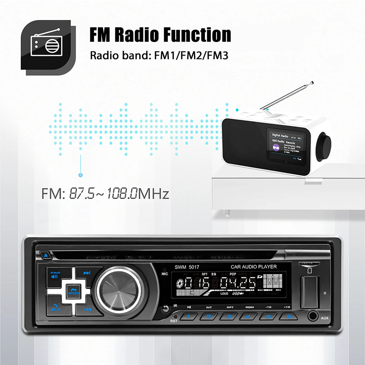 ESSGOO Autoradio 1 din autoradio Support CD/VCD/DVD autoradio RDS FM Bluetooth AUX RCA USB TF carte 1Din MP3 lecteur multimédia
