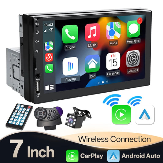 Hippcron 7 "1Din autoradio sans fil CarPlay Android Auto Bluetooth AUX USB universel multimédia lecteur MP5 lien miroir Autoradio