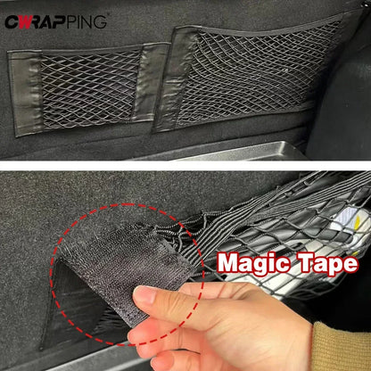 Filet de rangement pour siège arrière de voiture, sac de rangement, maille arrière, sangles élastiques réglables, véhicule antidérapant pour SUV berline, outils d'intérieur automobile
