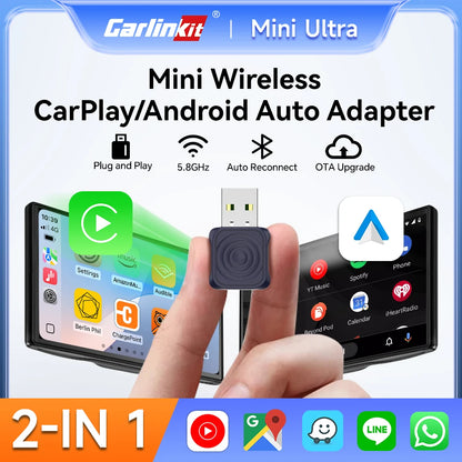 2 en 1 CarlinKit 5.0 Ultra sans fil CarPlay Android Auto adaptateur 2026 nouveau boîtier sans fil Wifi 5G pour voiture avec CarPlay filaire IOS26