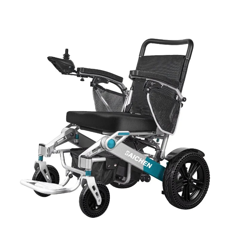 Fauteuil roulant pliable tout-terrain tout-terrain, télécommande, fauteuil roulant électrique de voyage en aluminium pour adultes handicapés