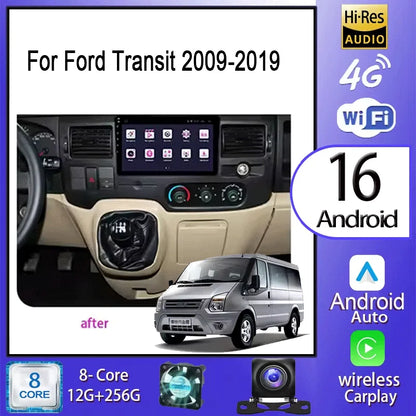 Autoradio multimédia vidéo avec navigation GPS Android16 CarPlay sans fil pour Ford New Transit 2009-2019 Focus 2005-2010