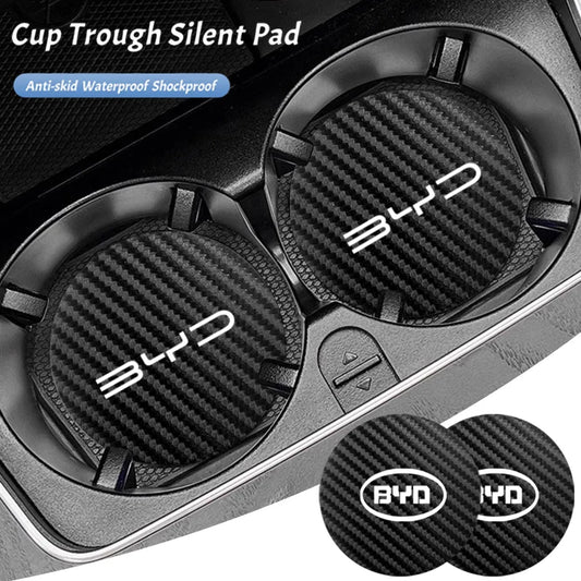 Dessous de verre en cuir de carbone pour voiture, 2 pièces, tasse d'eau, coussinet antidérapant pour BYD Atto 3 Yuan Plus Han Tang EV F3 E6 Dmi Song F0 Qin Pro G3 I3 Ea1