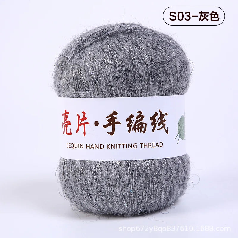 Fil de mohair de dentelle avec paillettes, fil de boucle de crochet, paillettes brillantes, pull de bricolage, 150g, 50G * 3