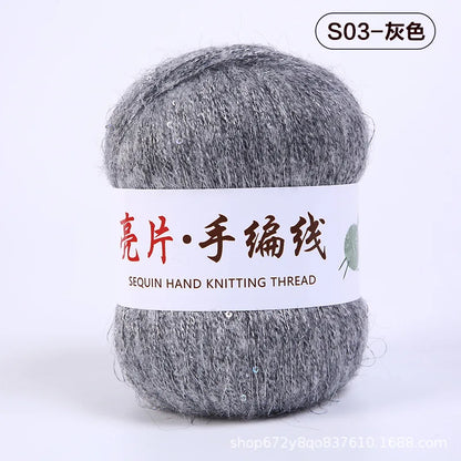 Fil de mohair de dentelle avec paillettes, fil de boucle de crochet, paillettes brillantes, pull de bricolage, 150g, 50G * 3