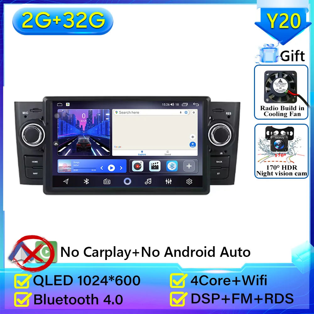 Pour Fiat Grande Punto Linea 2007-2012 autoradio Navigation GPS Android Auto stéréo écran vidéo Carplay vidéo 2K No 2din