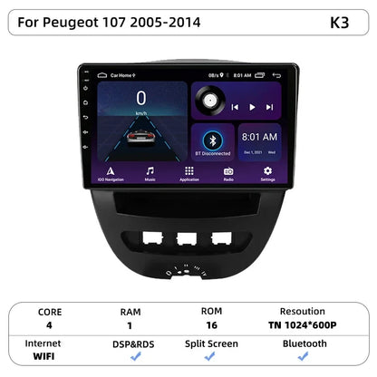 Srnubi autoradio pour Peugeot 107 Toyota Aygo citroën C1 2005-2014 sans fil Carplay Android Auto lecteur multimédia de voiture 2 Din