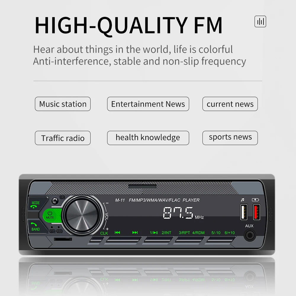 Camecho-Autoradio stéréo Bluetooth universel, lecteur audio MP3, prise en charge de l'assistant vocal, AUX, FM, USB, tableau de bord, 1 Din, 12V