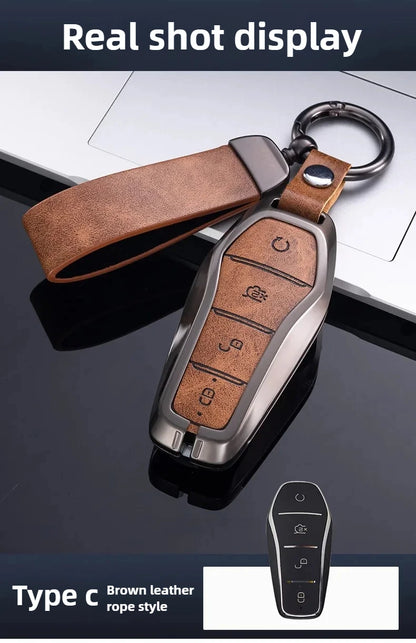 Étui pour clé pour BYD Song Plus Atto 3 Han EV Tang DM Qin joint dauphin cuir métal porte-clés à distance porte-clés accessoires de voiture