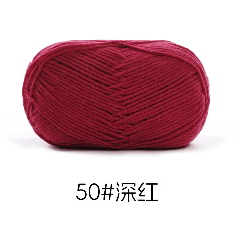 Pelote de Fil de Coton de Lait Peigné à 4 Brins, Laine Douce pour Crocheter et Tisser à la Main, 50g Chacun. 120M)
