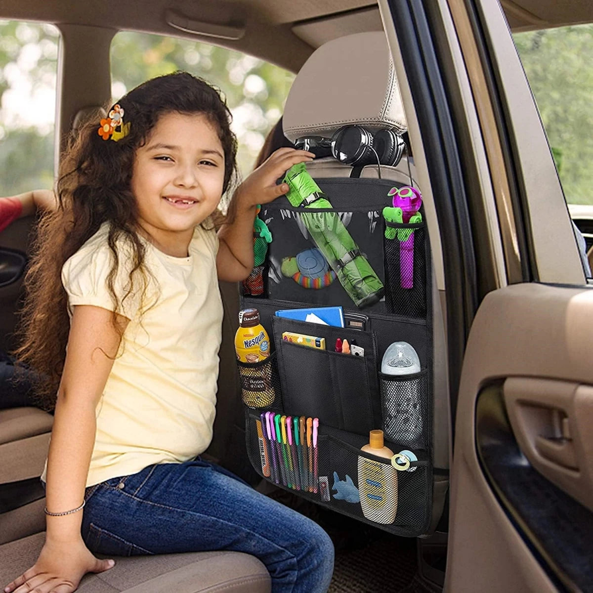 Organisateur de dossier de siège de voiture, 10 poches de rangement avec écran tactile, support de tablette, protecteur pour enfants, accessoires de voiture