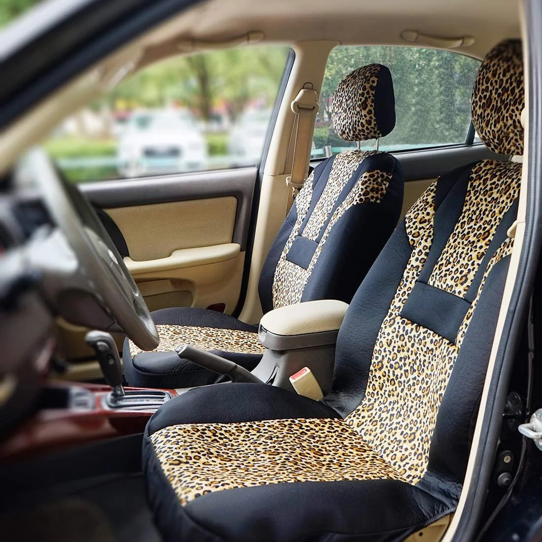 Housse de siège de voiture universelle en peluche courte imprimé léopard, housses de siège d'hiver adaptées à la plupart des voitures SUV camion fourgonne accessoires de voiture intérieur