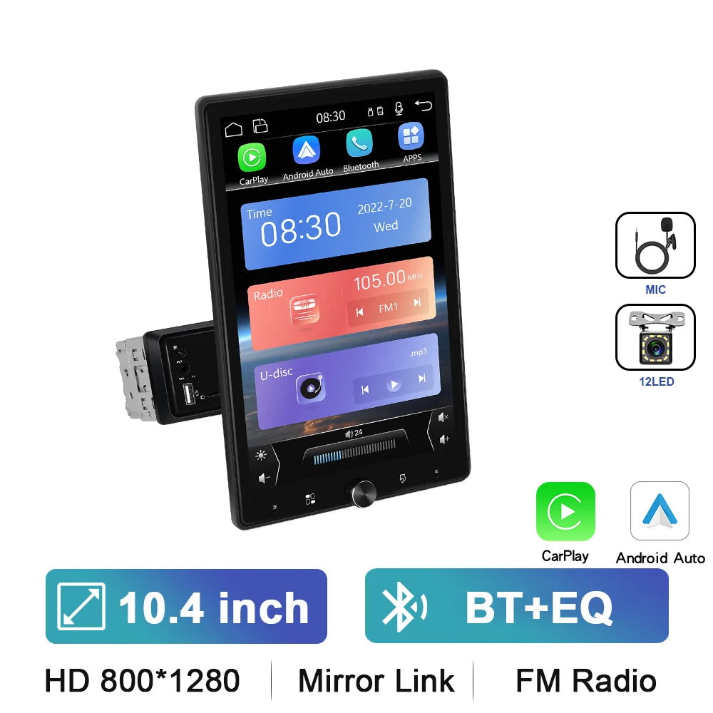Podofo 10.4 ''HD 1Din lecteur MP5 Carplay Android Auto lecteur multimédia voiture stéréo miroir lien Bluetooth voiture Audio Bluetooth FM