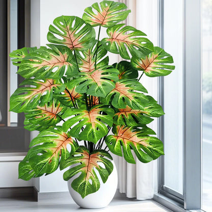 ورقة Monstera اصطناعية بلاستيكية، نبات مزيف للزينة بوعاء، مناسبة لديكور المنزل، 60-100 سم