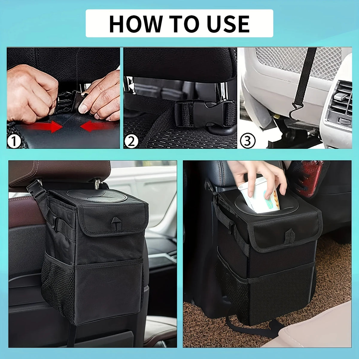 Poubelle de voiture avec couvercle-poubelle étanche, poubelle de voiture, organisateur de camion automobile pliable et sac de rangement, accessoire de voiture