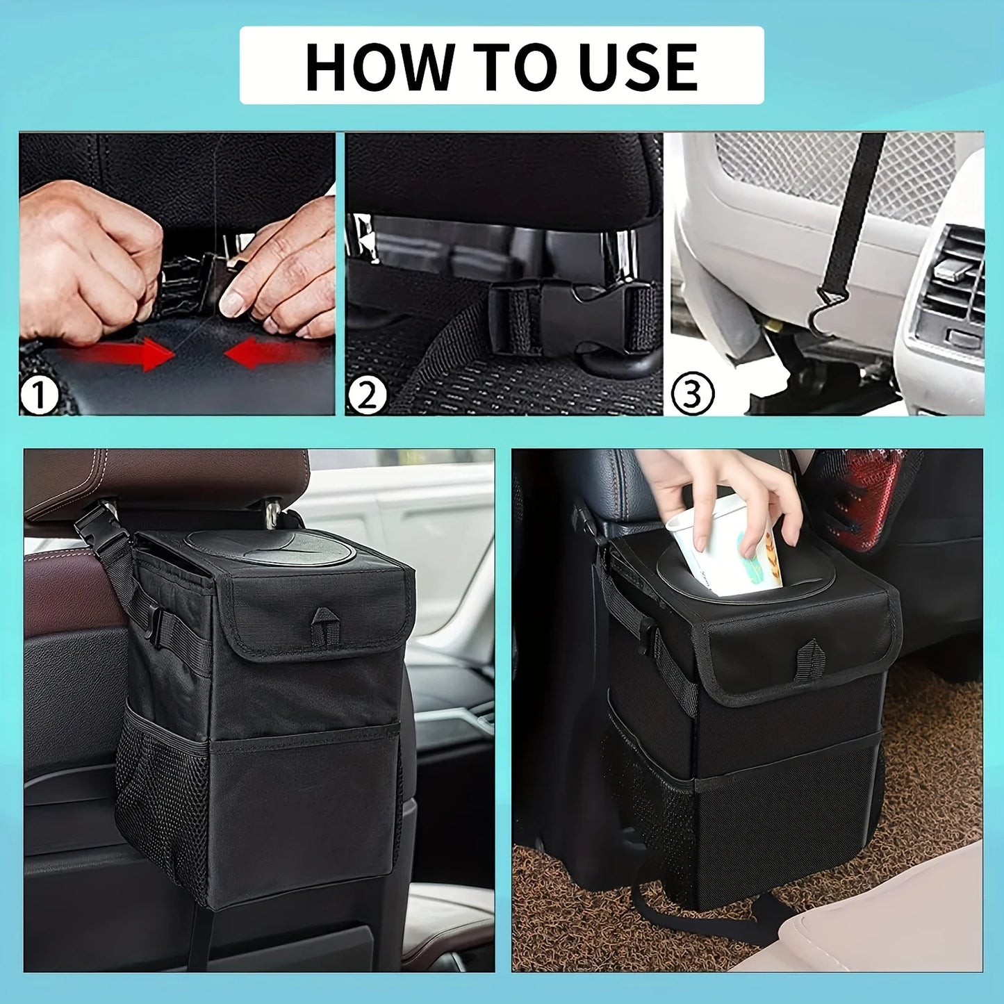 Poubelle de voiture avec couvercle-poubelle étanche, poubelle de voiture, organisateur de camion automobile pliable et sac de rangement, accessoire de voiture