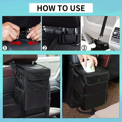 Poubelle de voiture avec couvercle-poubelle étanche, poubelle de voiture, organisateur de camion automobile pliable et sac de rangement, accessoire de voiture