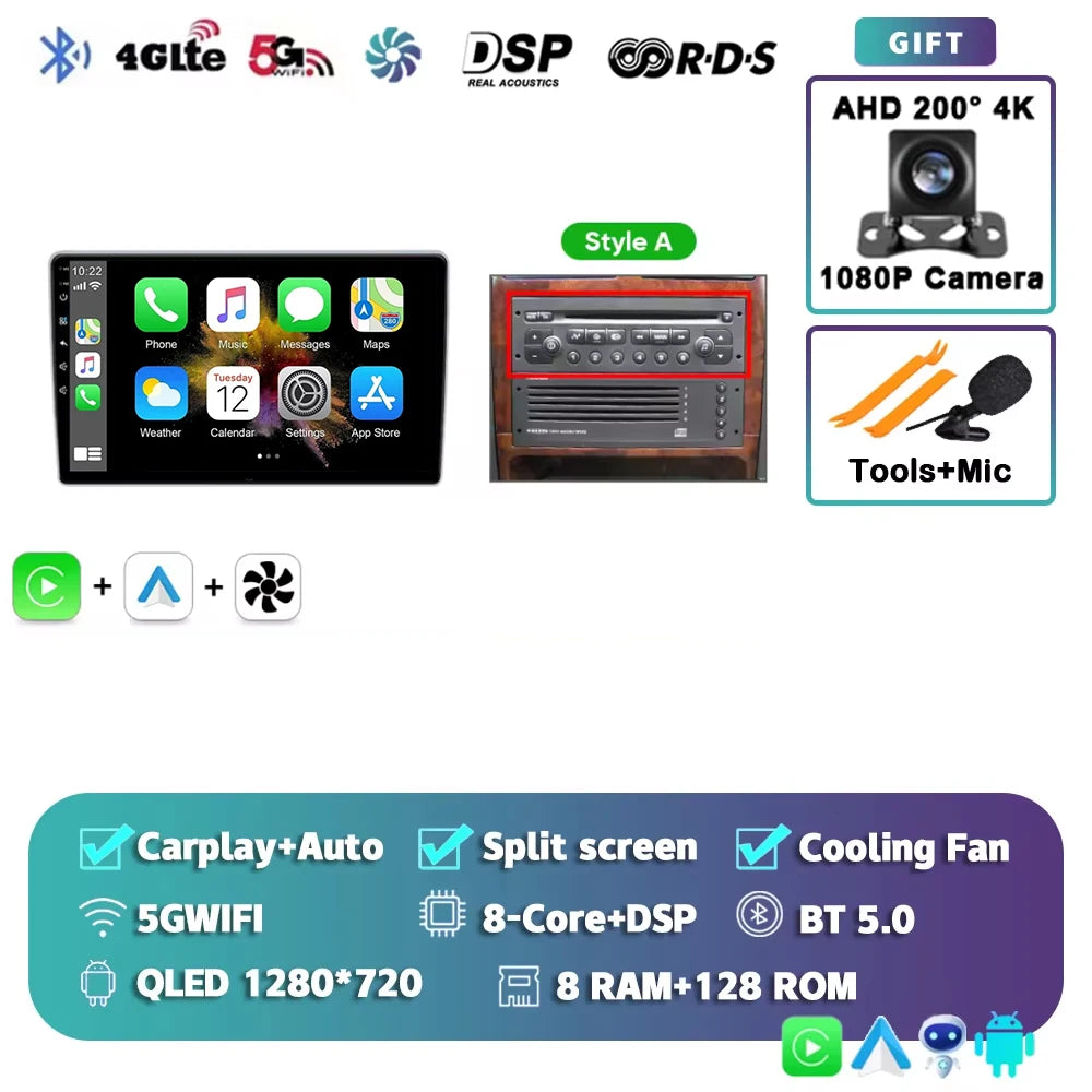 Autoradio Android 15 pour Peugeot 307 CC 307CC 307SW 2002 - 2013 sans fil Carplay Android Auto stéréo lecteur multimédia 4G 2 Din
