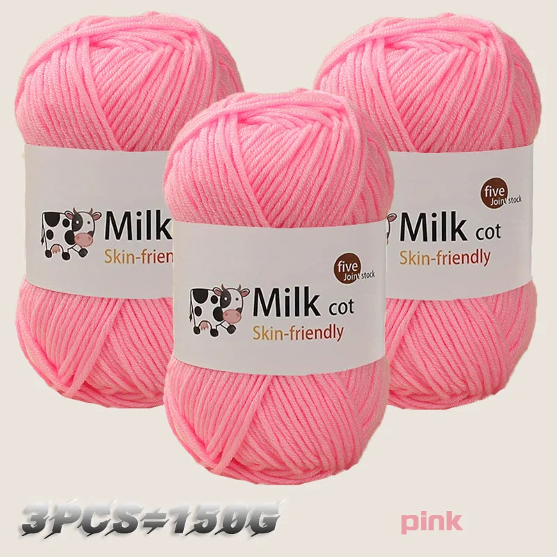Fil de lait tissé à 5 brins, optique moyenne faite à la main, boule de fil, bricolage, beurre, pull, fleur, chapeau, écharpe, 150g