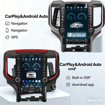 Autoradio Android 13 8 + 128 go, pour Dodge Ram 1500 2500 3500 2019-2023 Carplay Android Auto 4G, lecteur multimédia de voiture GPS QLED
