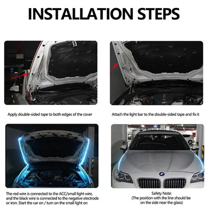Feux diurnes à LED pour capot de voiture, démarrage par balayage, lumières décoratives, guide de capot moteur automatique DRL, lampe d'ambiance décorative, 12V, 150cm