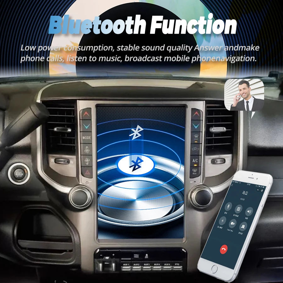 Écran Android de voiture pour Dodge RAM, 8 Go, 256 Go, 2018, 2019 placements, Limitation radio, Lecteur vidéo stéréo, Navigation GPS, Unité principale Carplay