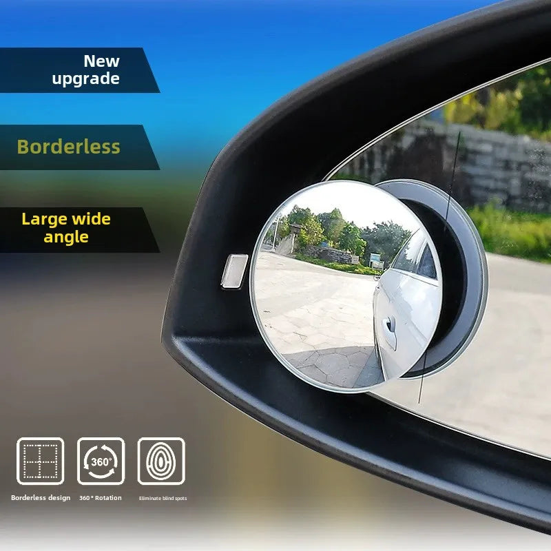 Miroir d'angle mort convexe à cadre rond, 2 pièces, sécurité de conduite, grand angle à 360 degrés, rétroviseur transparent réglable, accessoires de voiture