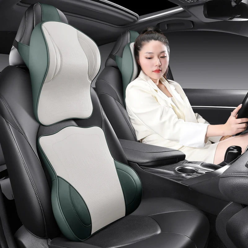 Coussin de nuque et support lombaire en mousse à mémoire de forme pour voiture, soulage le cou et le bas du dos, facile à installer, disponible en plusieurs couleurs