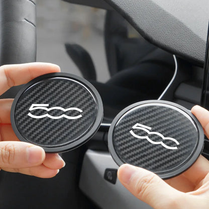 Tapis de tasse d'eau intérieur de voiture en fibre de carbone, 2 pièces, sous-verres antidérapants pour Fiat 500 500C 2012 500X 500L Abarth 695, accessoires automobiles